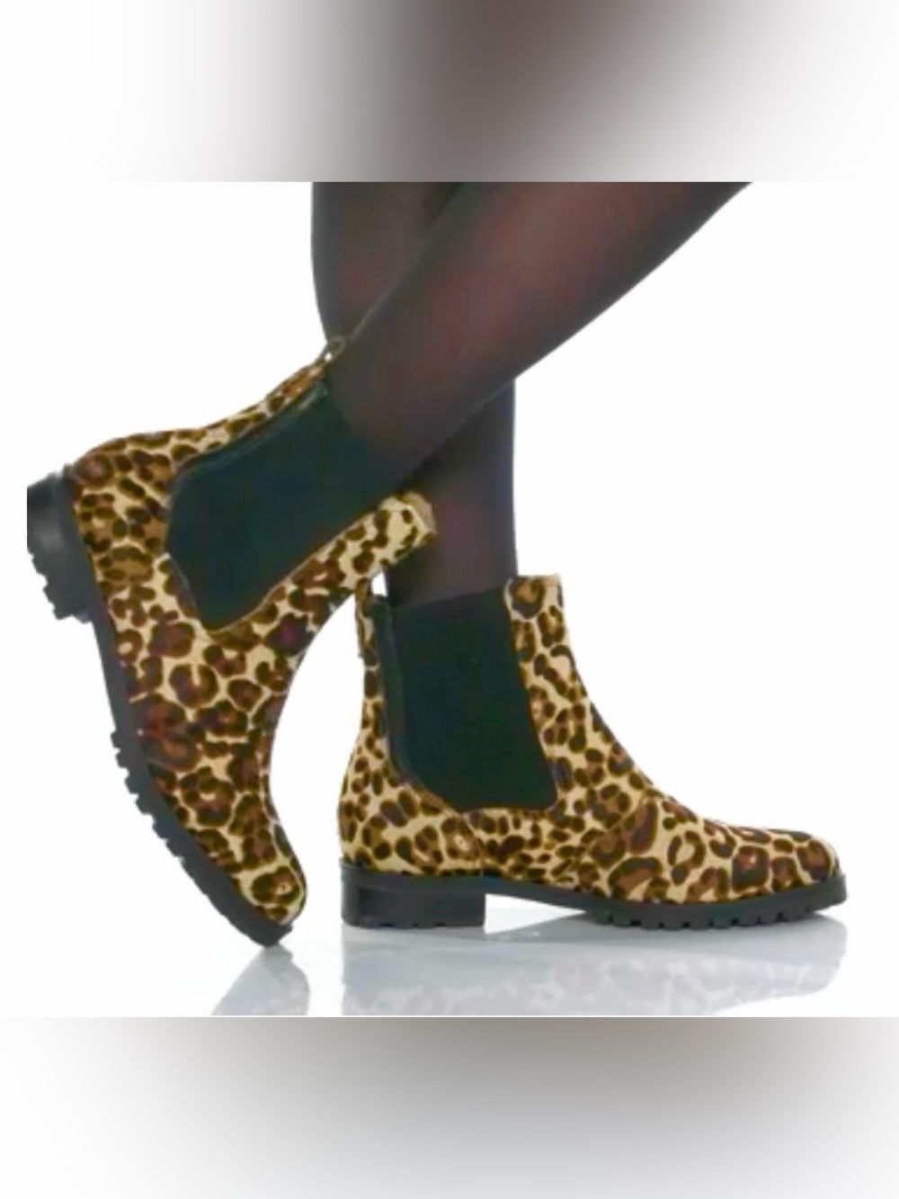 Jack Rogers Margot Leopard Print Calf Hair Chelsea Booties - Women's Size 7.5